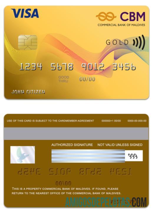 Maldives Commercial Bank Of Maldives Visa Gold Card template